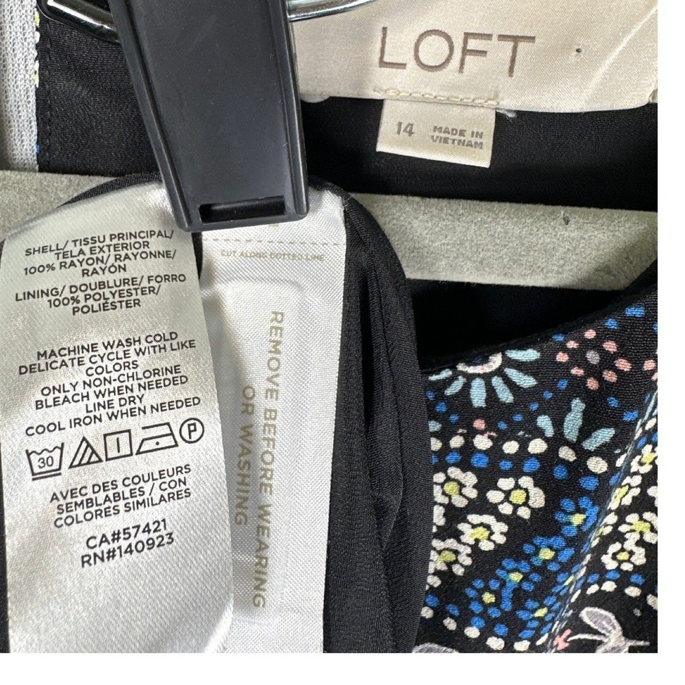 LOFT Patchwork Print Long Sleeve Shift Dress Black Blue Yellow Women's Size 14 - Picture 5 of 8